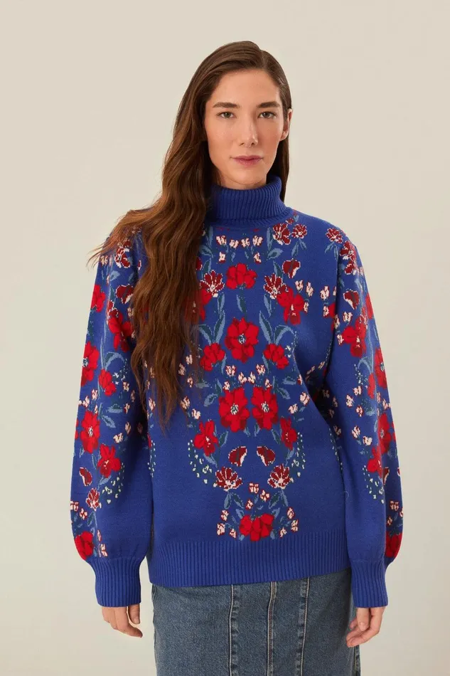 Women Butterflower Knit Sweater Blue FARM Rio Sweaters and Sweatshirts