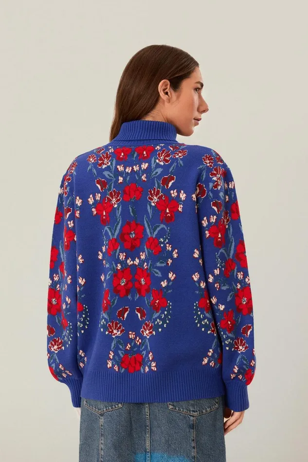 Women Butterflower Knit Sweater Blue FARM Rio Sweaters and Sweatshirts