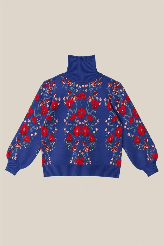 Women Butterflower Knit Sweater Blue FARM Rio Sweaters and Sweatshirts
