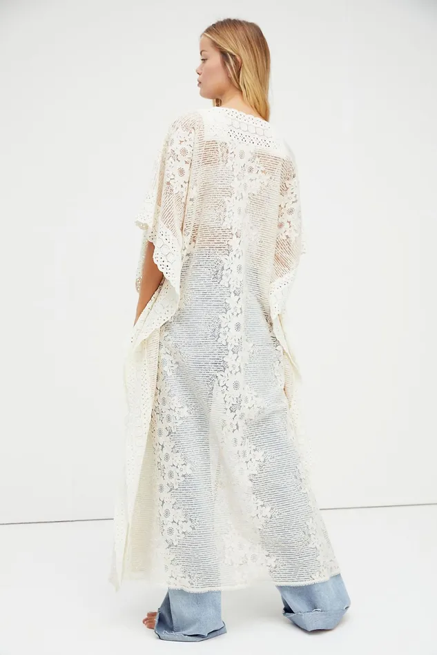 Women Casual Dresses Free People Flowering Fields Lace Kaftan Cream