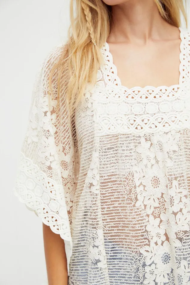 Women Casual Dresses Free People Flowering Fields Lace Kaftan Cream
