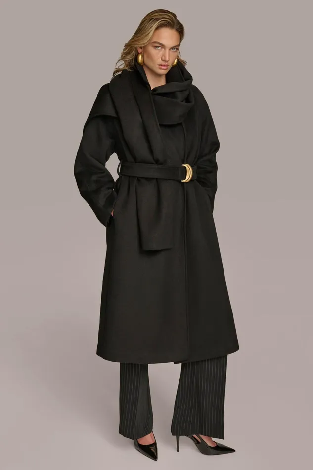Women Coats And Jackets Donna Karan WOOL LONG COAT Black