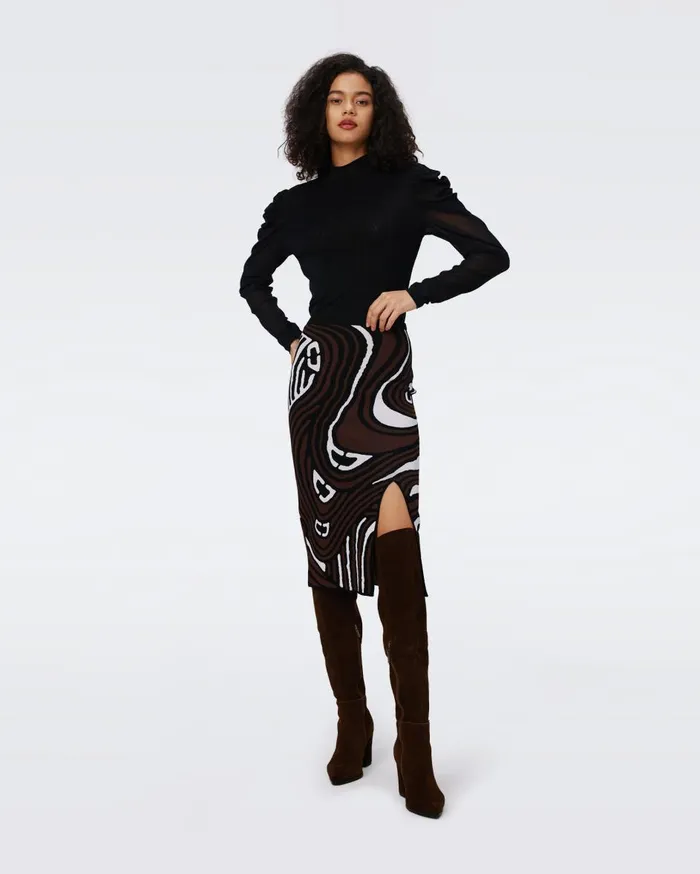 Women Coisty Knit Jacquard Skirt Floating Curve Ivory DVF Skirts