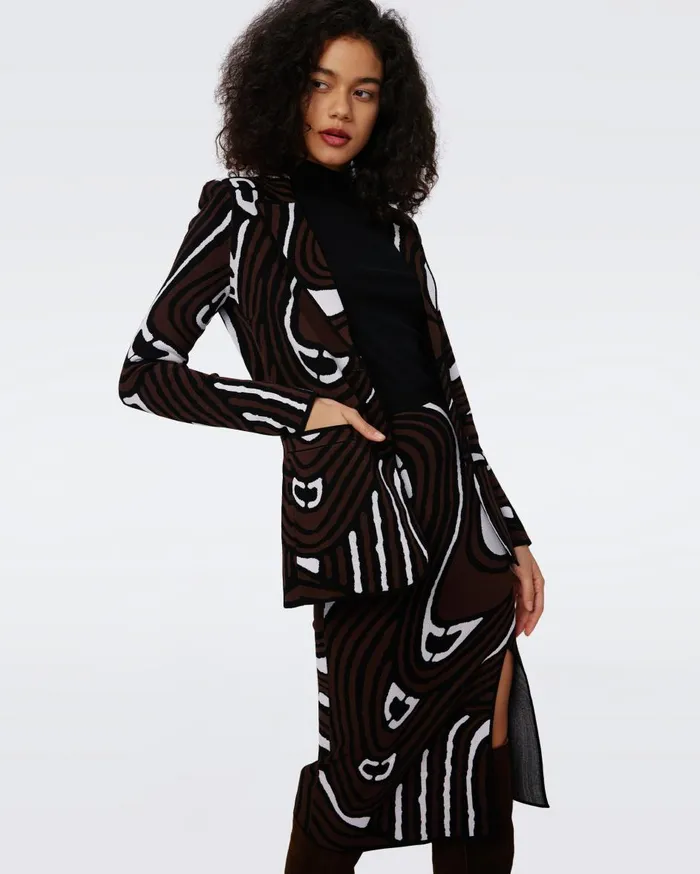 Women Coisty Knit Jacquard Skirt Floating Curve Ivory DVF Skirts