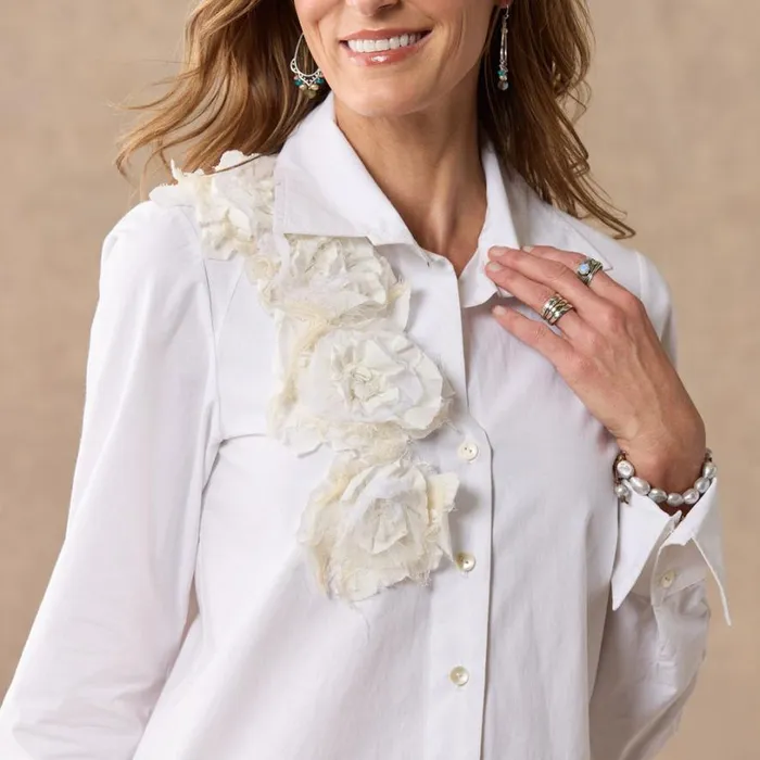 Women Corsage Blossoms Shirt Natural Sundance Catalog Tops Women Corsage Blossoms Shirt Natural Sundance Catalog Tops