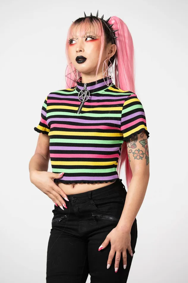 Women Crop Killstar Rainbow Child Ribbed Crop Top