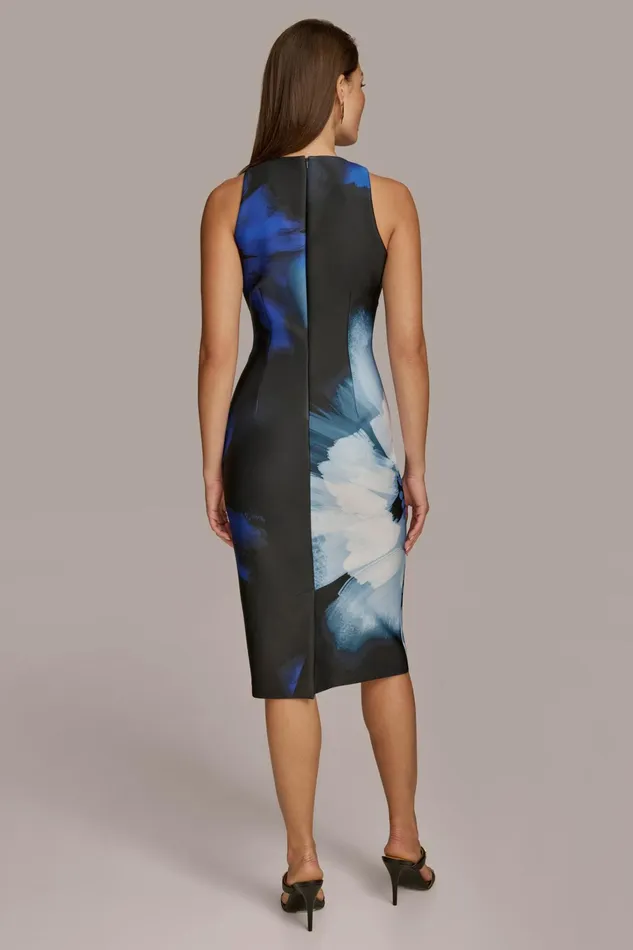 Women Dresses And Jumpsuits Donna Karan ABSTRACT SCUBA MIDI SHEATH DRESS Blackcosmos Multi