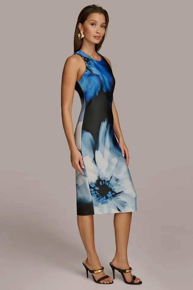 Women Dresses And Jumpsuits Donna Karan ABSTRACT SCUBA MIDI SHEATH DRESS Blackcosmos Multi