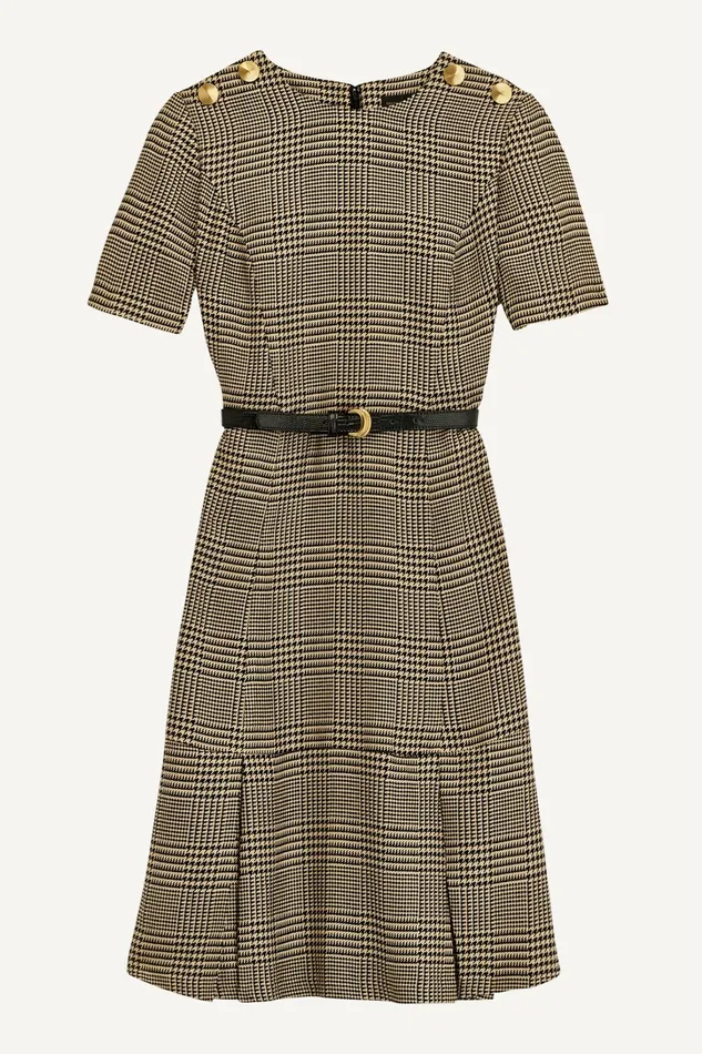 Women Dresses And Jumpsuits Donna Karan PLEATED PLAID DRESS WITH BELT Blackfawngold