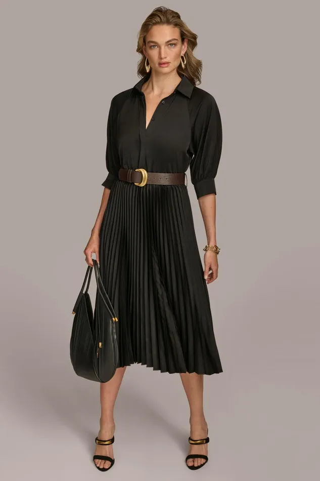 Women Dresses And Jumpsuits Donna Karan PLEATED SHIRT DRESS Black