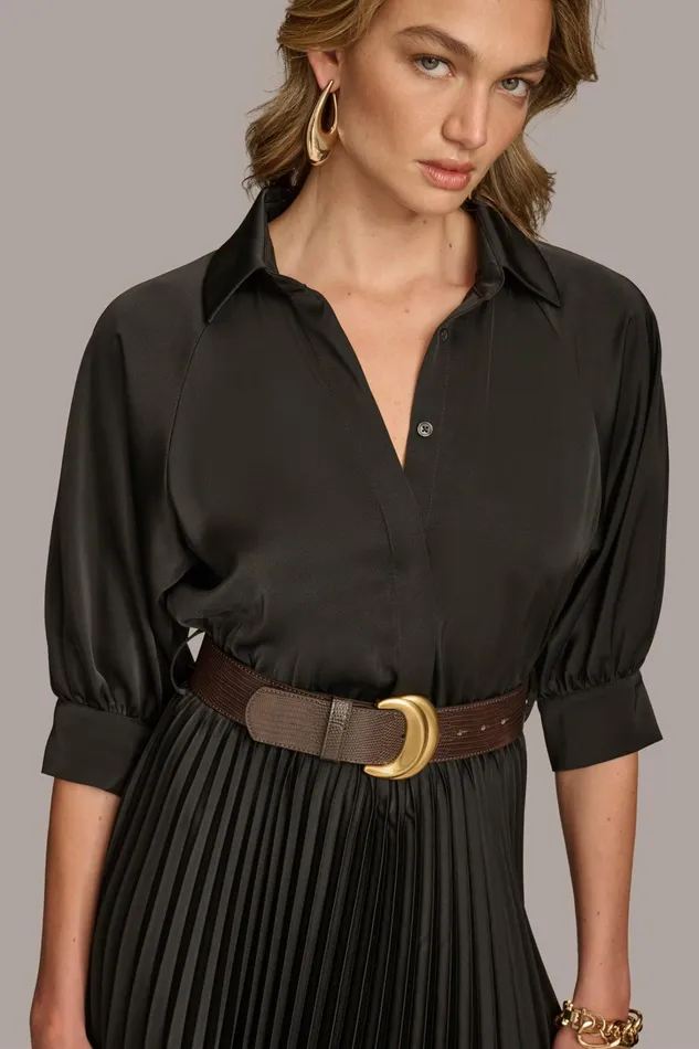 Women Dresses And Jumpsuits Donna Karan PLEATED SHIRT DRESS Black