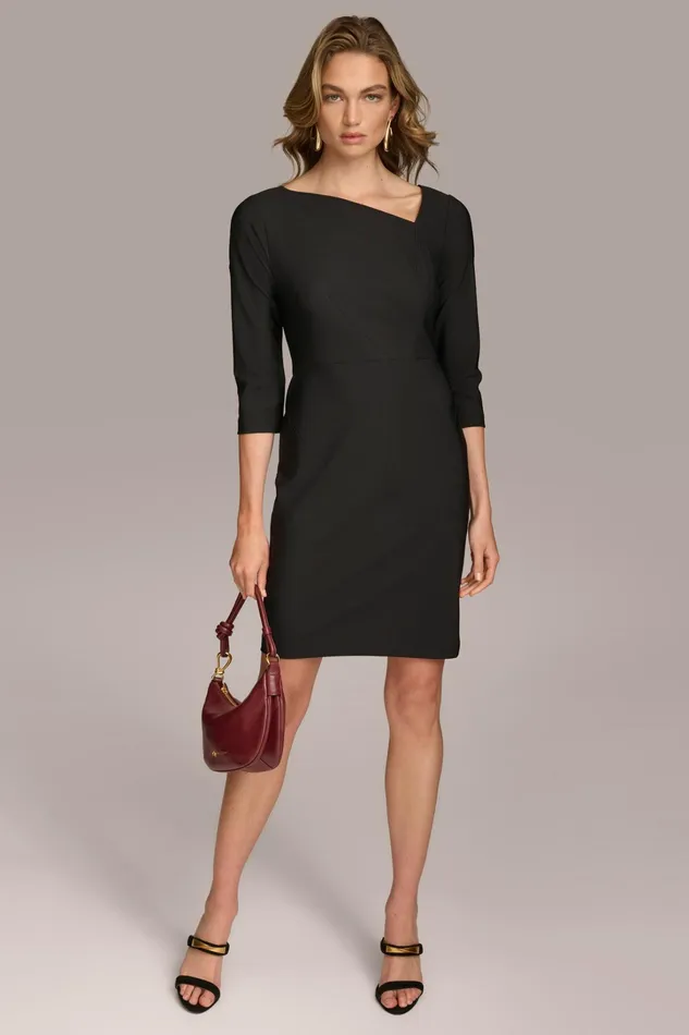 Women Dresses And Jumpsuits Donna Karan SHEATH DRESS WITH ASYMMETRICAL NECK Black