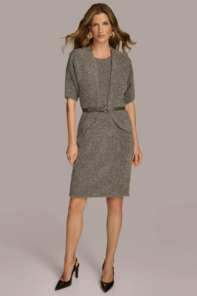 Women Dresses And Jumpsuits Donna Karan TWO PIECE SWEATER DRESS WITH BELT Tin Heather Women Dresses And Jumpsuits Donna Karan TWO PIECE SWEATER DRESS WITH BELT Tin Heather