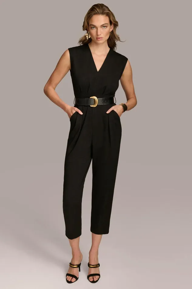 Women Dresses And Jumpsuits Donna Karan V NECK CROPPED JUMPSUIT Black