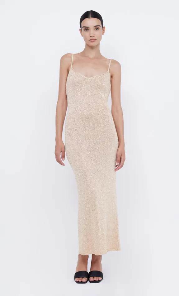 Women Dresses Bec Bridge SADIE SEQUIN KNIT SLIP DRESS Gold