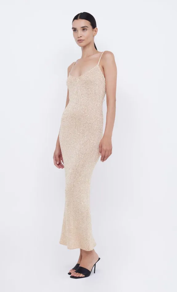 Women Dresses Bec Bridge SADIE SEQUIN KNIT SLIP DRESS Gold