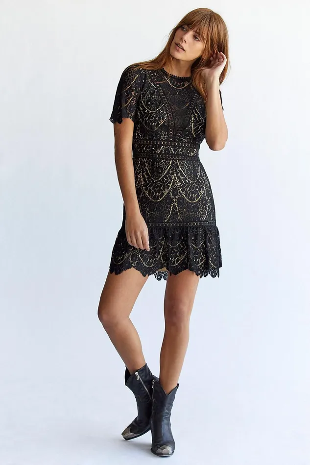 Women Dresses Free People Darian Lace Mini Dress Black