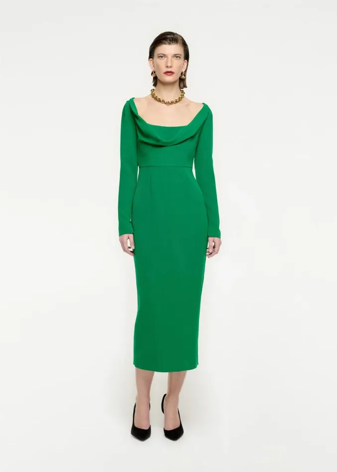 Women Dresses Roland Mouret Long Sleeve Cowl Neck Cady Midi Dress