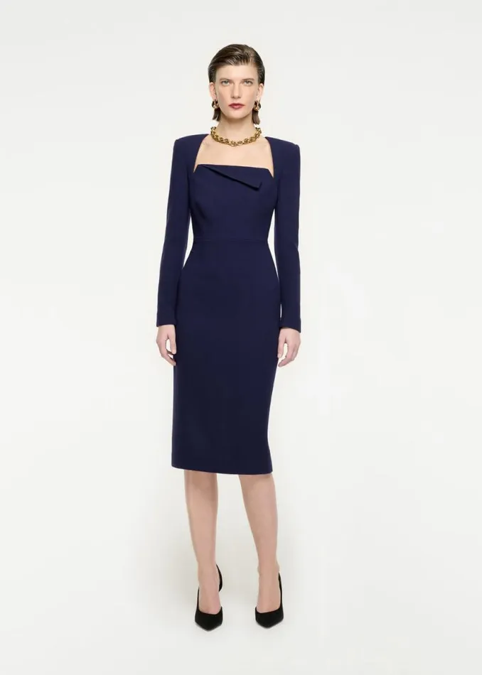 Women Dresses Roland Mouret Long Sleeve Wool Crepe Midi Dress