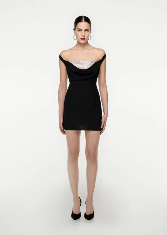 Women Dresses Roland Mouret Off Shoulder Silk Wool Diamante Mini Dress
