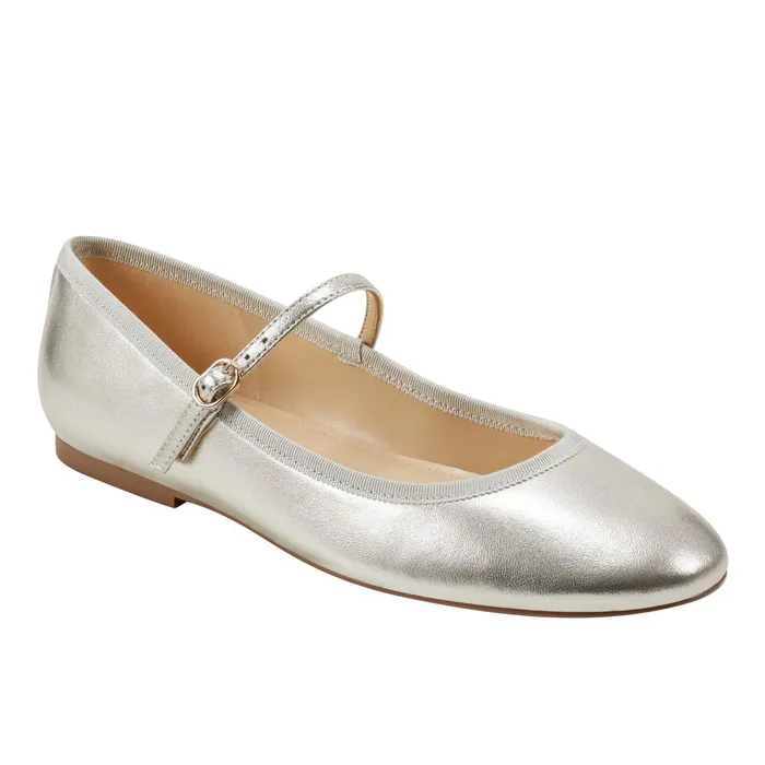 Women Espina Ballet Flat Platino Leather Marc Fisher Loafers and Flats