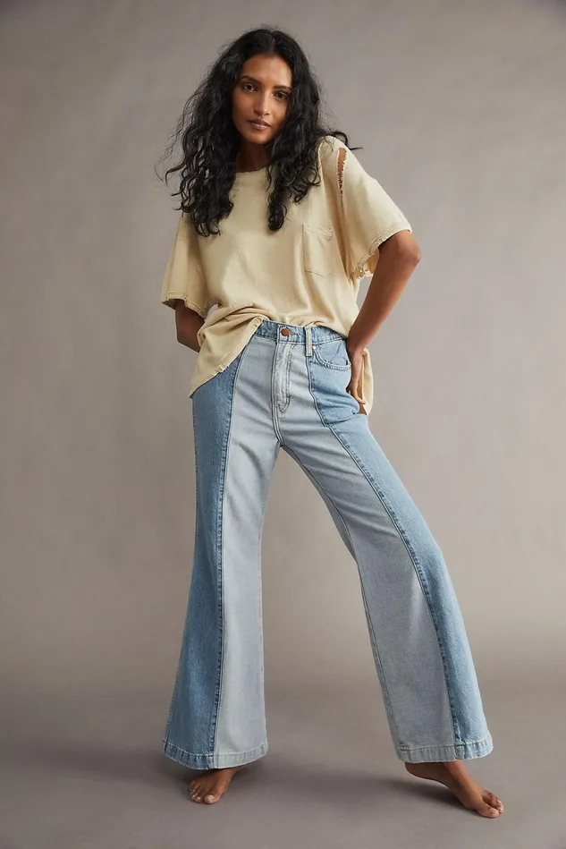 Women Flare Jeans Free People Wrangler Wanderer 622 High Rise Flare Jeans Overcast