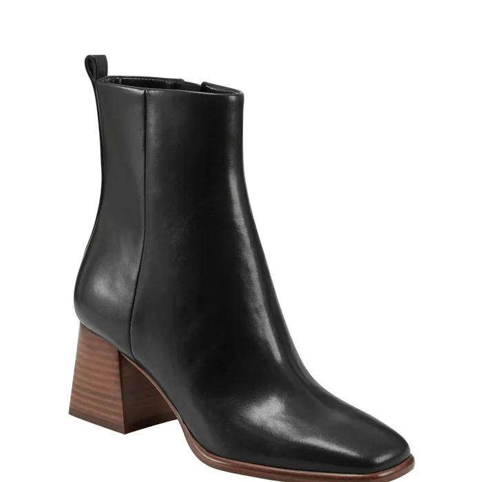 Women Floria Square Toe Bootie Black Leather Marc Fisher Casual Boots