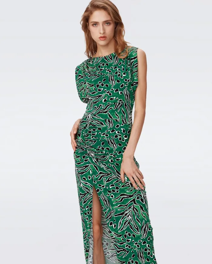 Women Gertrude Dress Huge Water Tiger Green DVF Dresses