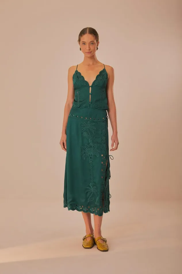 Women Green Richelieu Midi Skirt Green FARM Rio Skirts
