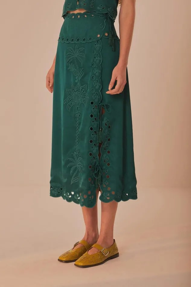 Women Green Richelieu Midi Skirt Green FARM Rio Skirts