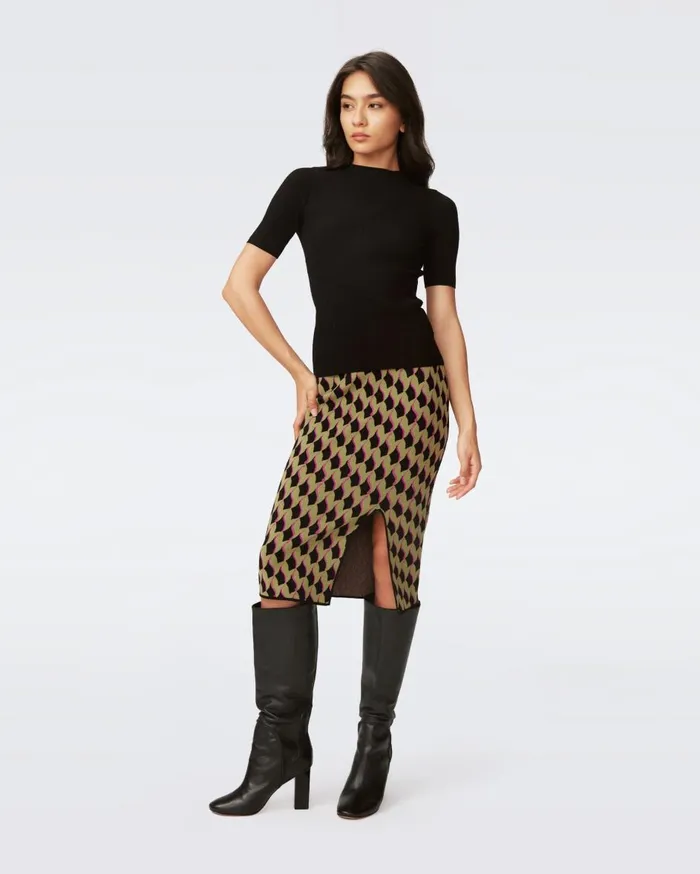 Women Gusta Knit Jacquard Skirt Bird Weave Misty Green DVF Skirts