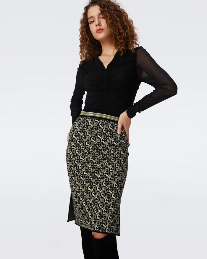 Women Hazel Knit Jacquard Skirt Tiny Gig Tile Green DVF Skirts