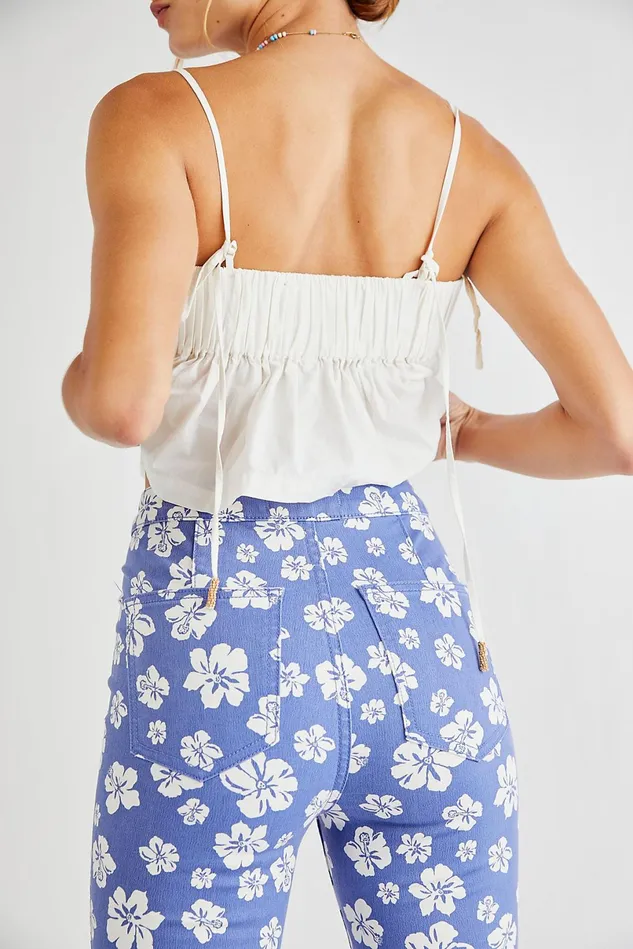 Women Jeans Free People Just Float On Printed Flare Jeans Blue Hawaii Combo