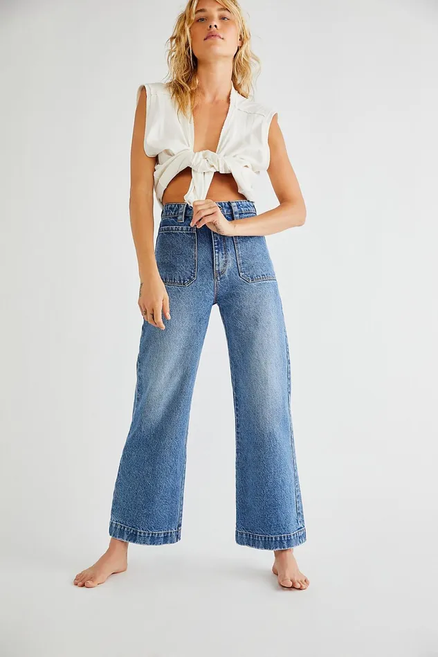 Women Jeans Free People Rollas Sailor Jeans Paris Blue