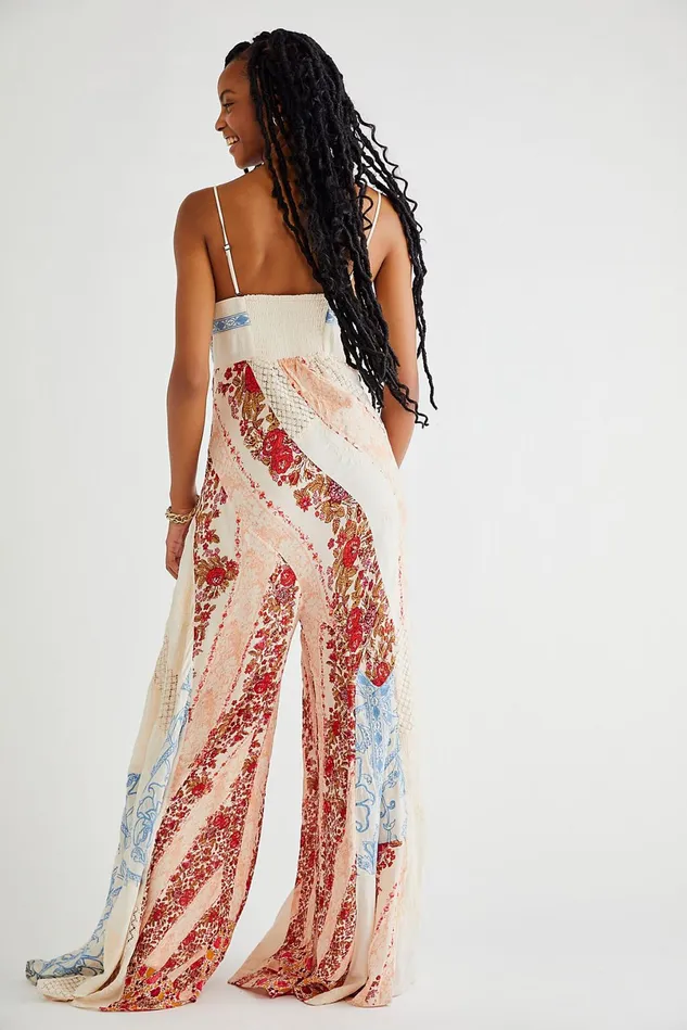 Women Jumpsuits Free People Gianna Patchwork Jumpsuit Ivory Combo