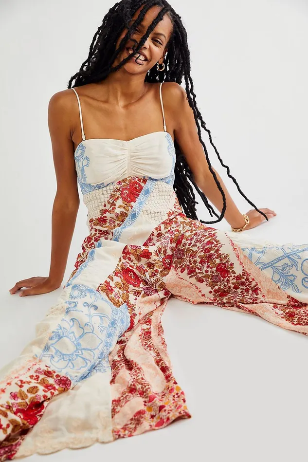 Women Jumpsuits Free People Gianna Patchwork Jumpsuit Ivory Combo