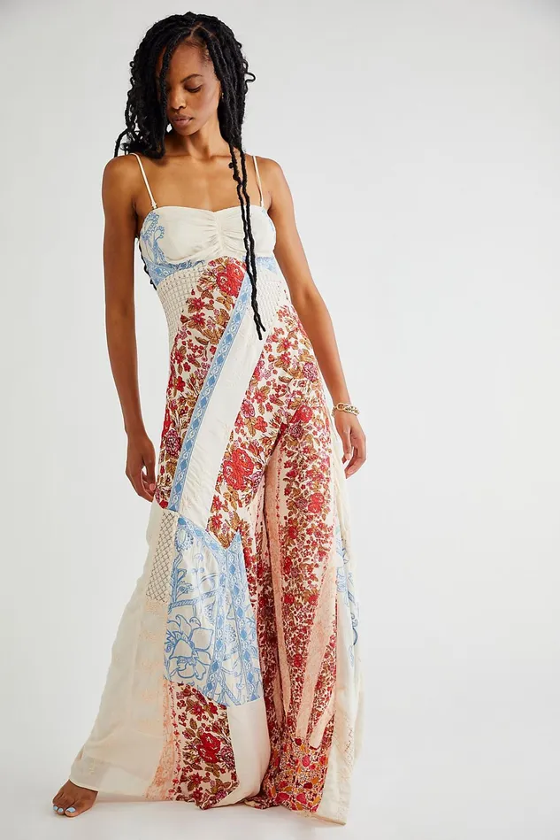 Women Jumpsuits Free People Gianna Patchwork Jumpsuit Ivory Combo
