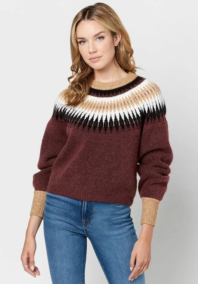 Women Knit Karina Fair Isle Sweater Rhubarb Buffalo David Bitton Sweaters