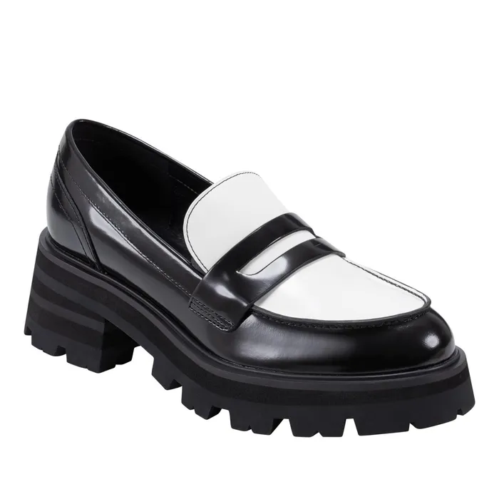 Women Latika Lug Sole Loafer Black And White Marc Fisher Loafers and Flats