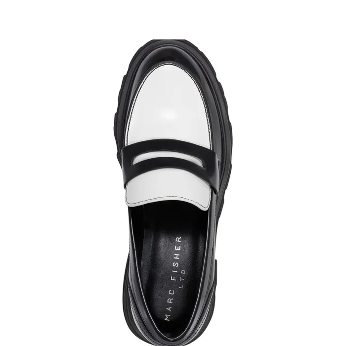 Women Latika Lug Sole Loafer Black And White Marc Fisher Loafers and Flats