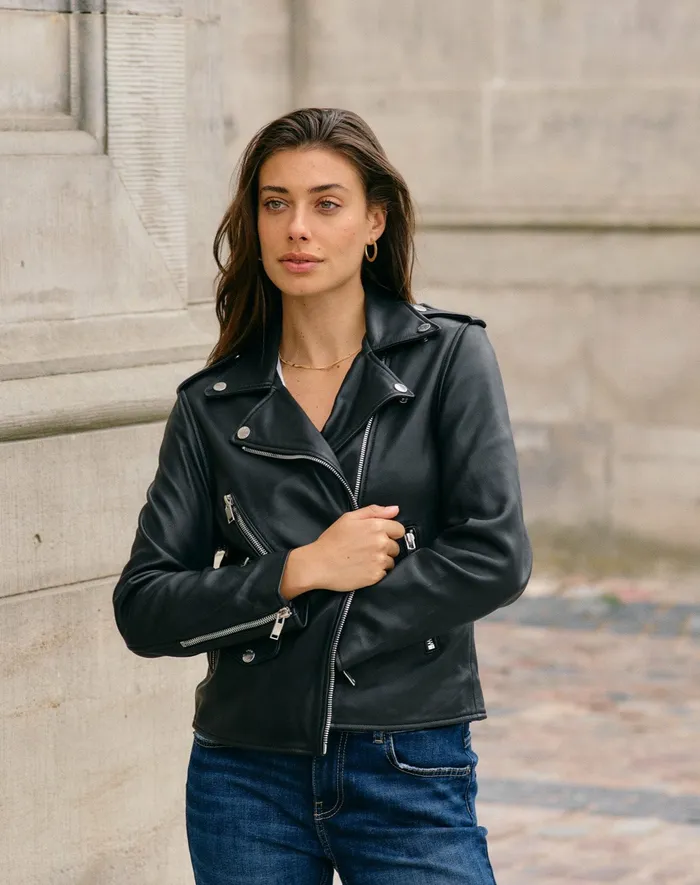 Women Leather MOS MOSH MMFrances Biker Leather Jacket Black