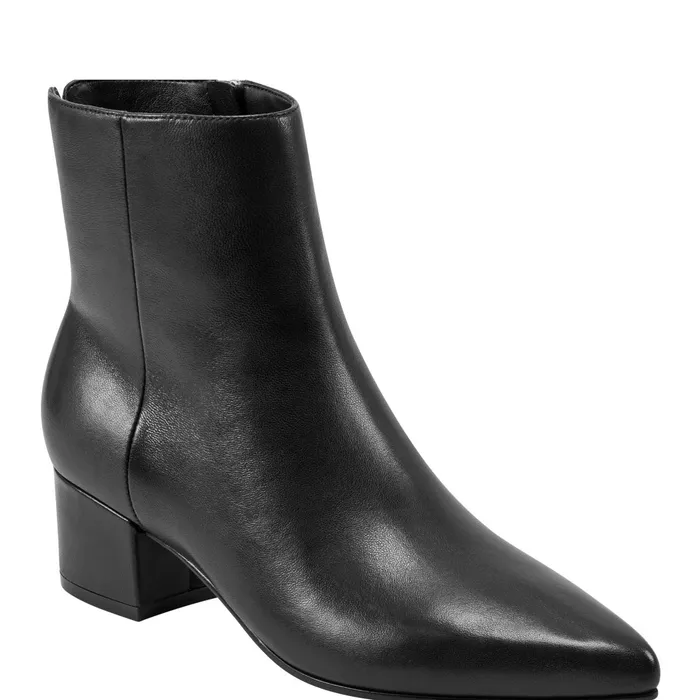 Women Leonna Ankle Bootie Black Leather Marc Fisher Boots and Booties