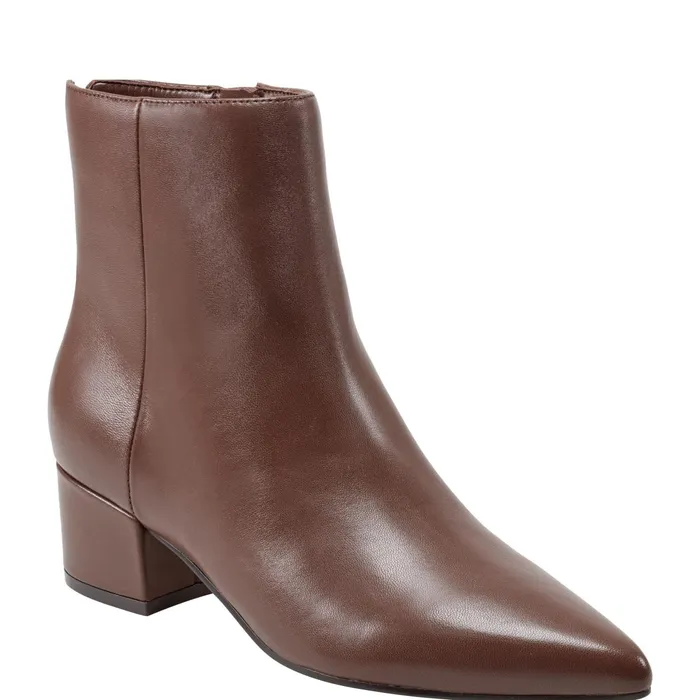 Women Leonna Ankle Bootie Dark Brown Leather Marc Fisher Boots and Booties