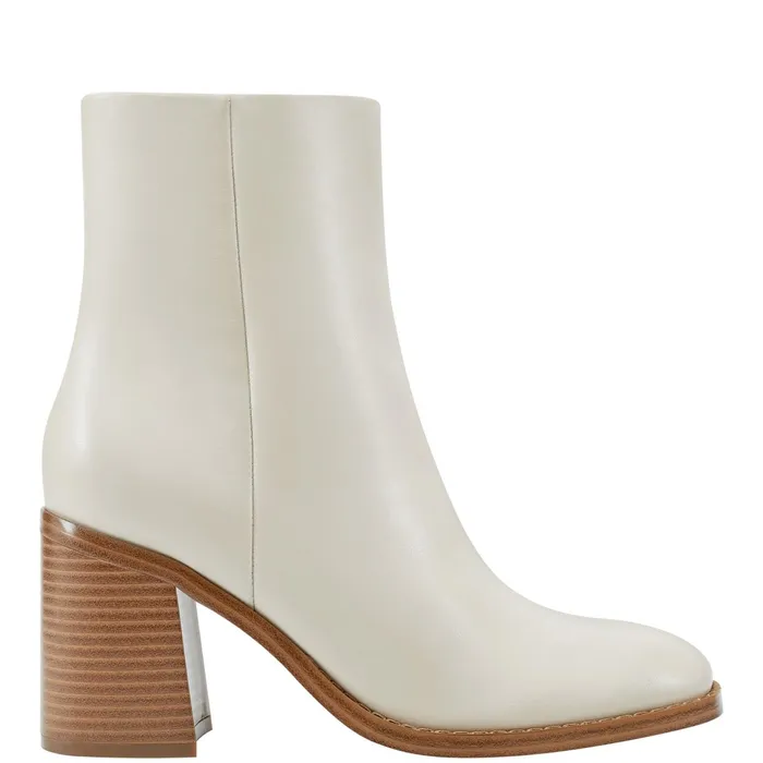 Women Lianna Sqaure Toe Block Heel Dress Bootie Ivory Leather Marc Fisher Dress Boots