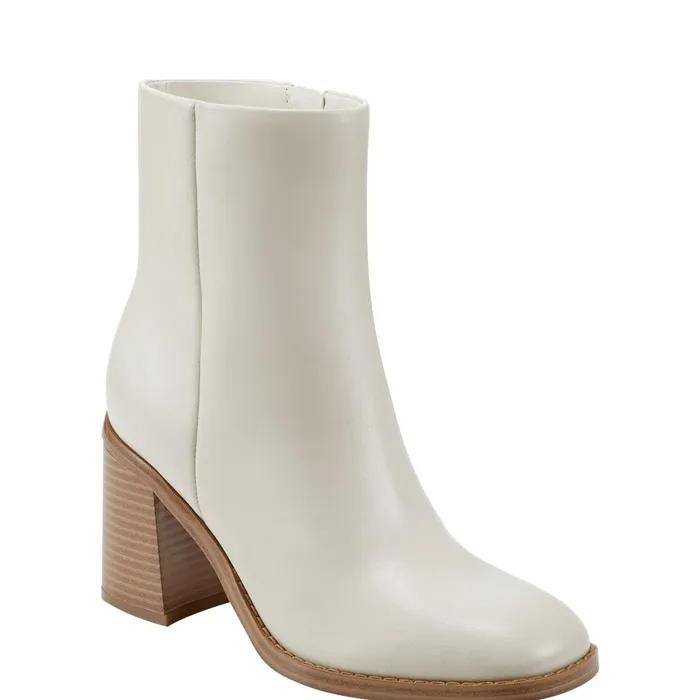 Women Lianna Sqaure Toe Block Heel Dress Bootie Ivory Leather Marc Fisher Dress Boots