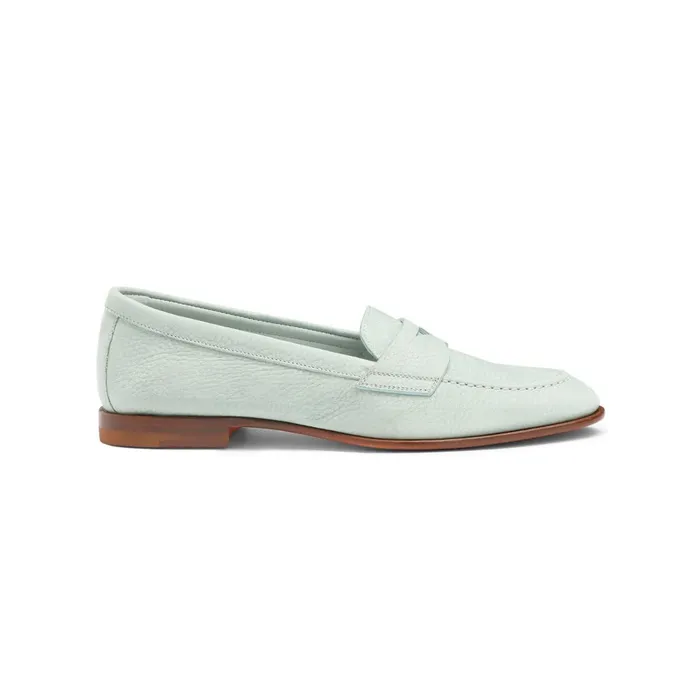 Women Light Blue Nubuck Penny Loafer Santoni Loafers