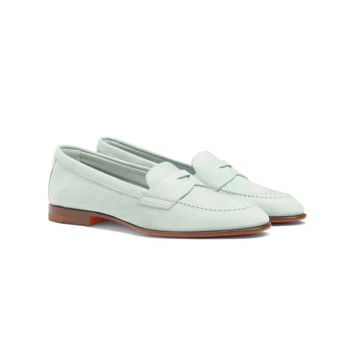 Women Light Blue Nubuck Penny Loafer Santoni Loafers