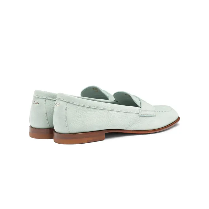 Women Light Blue Nubuck Penny Loafer Santoni Loafers