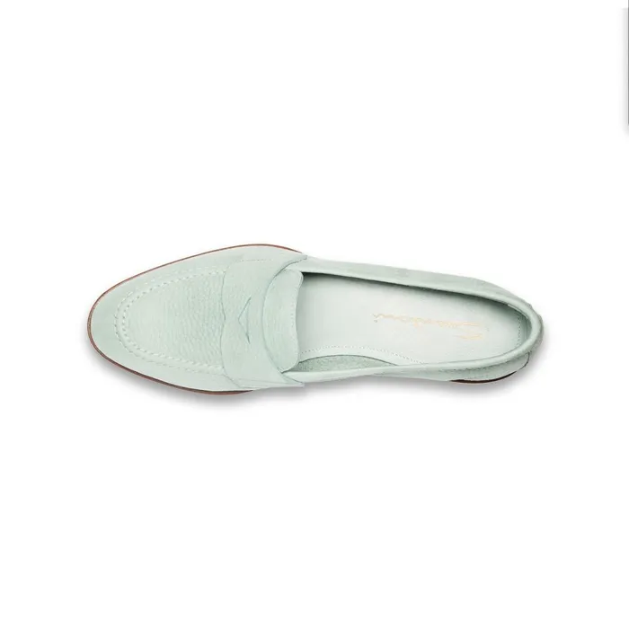 Women Light Blue Nubuck Penny Loafer Santoni Loafers