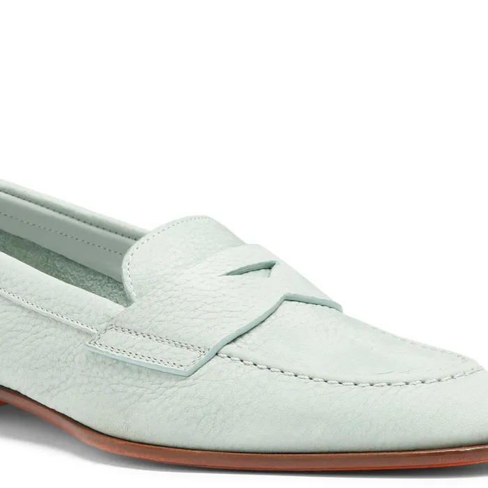 Women Light Blue Nubuck Penny Loafer Santoni Loafers